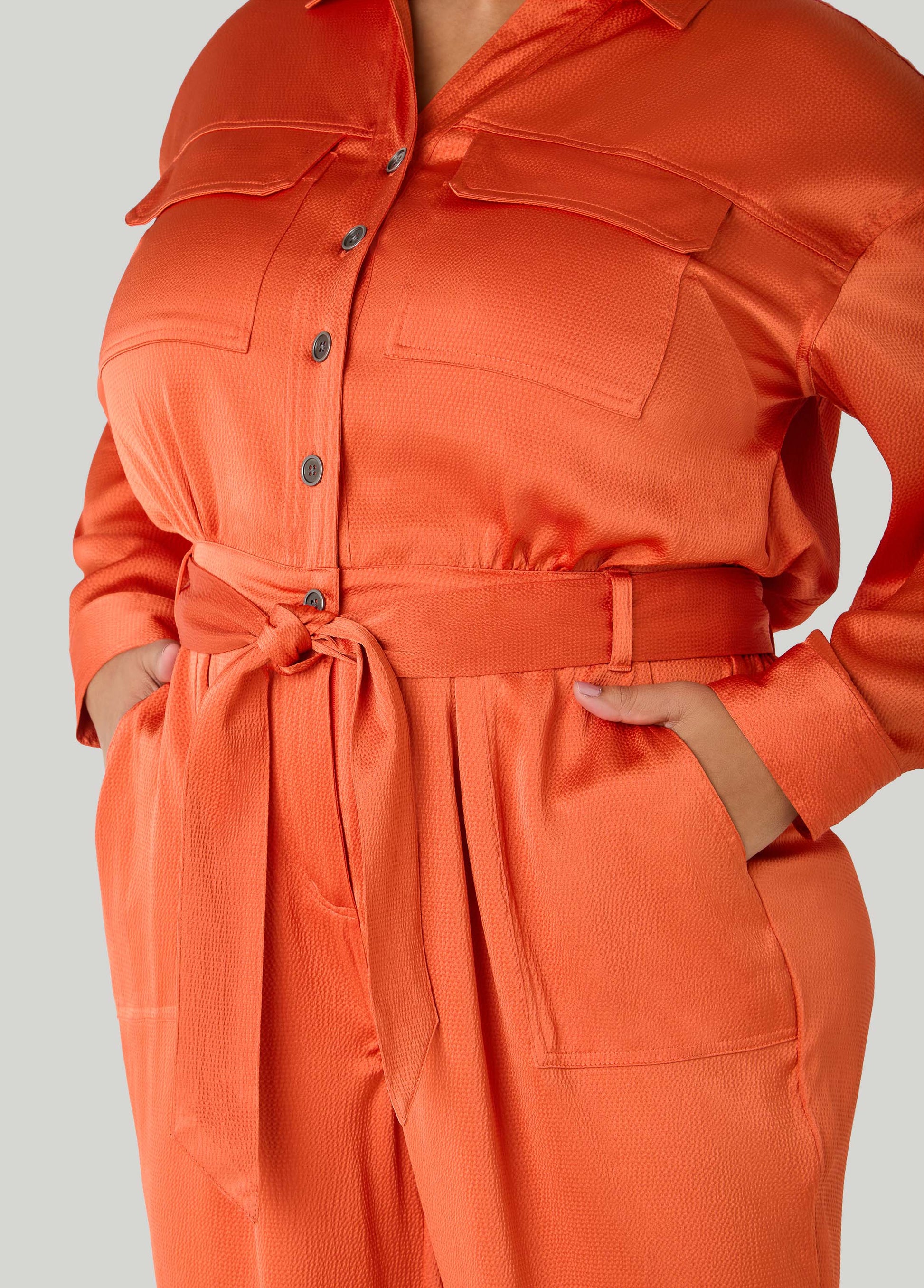 Ashley Stewart Hammered Satin Joggers Jumpsuit Copper