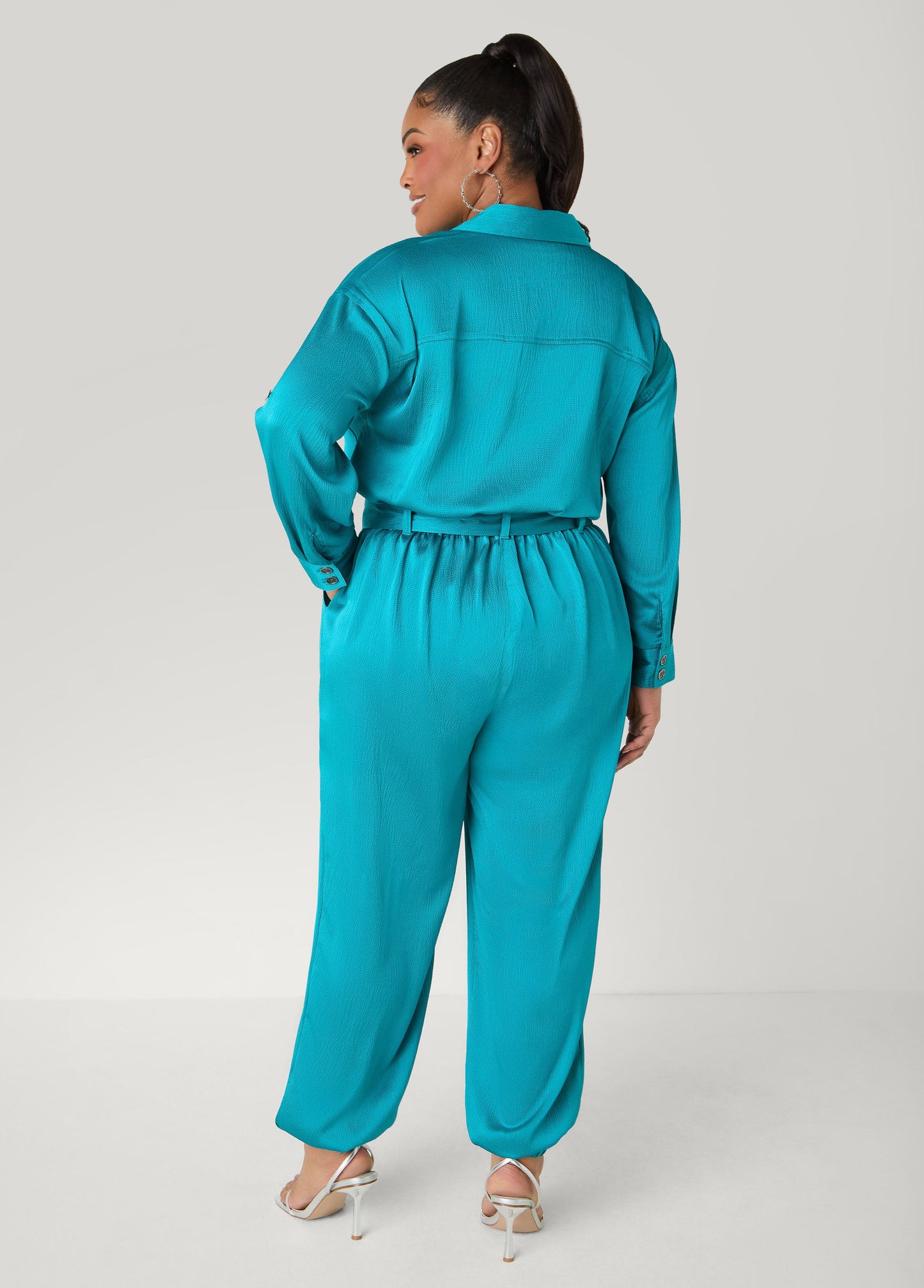 Ashley Stewart Hammered Satin Joggers Jumpsuit Copper