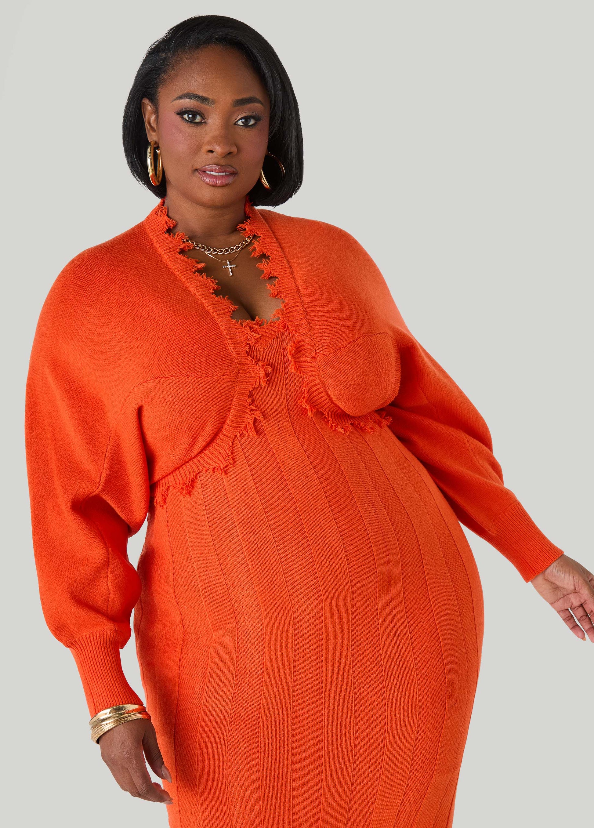 Ashley Stewart Frayed Knitted Bolero Koi