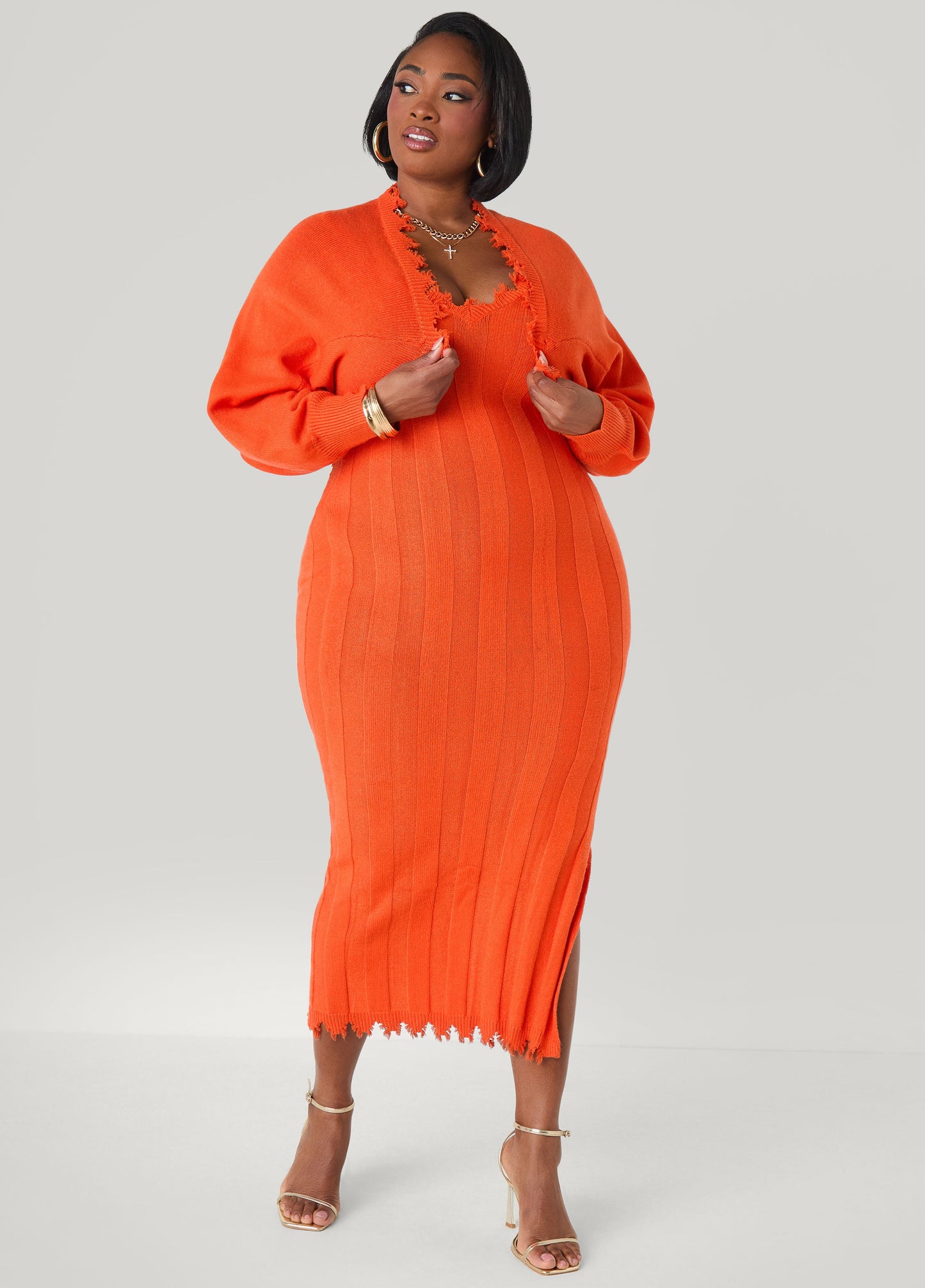 Ashley Stewart Frayed Knitted Bolero Koi