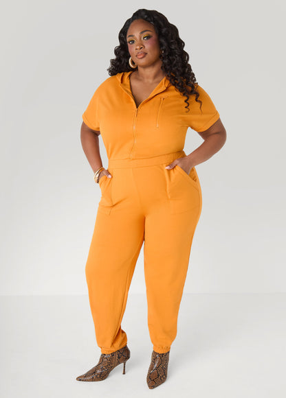 Ashley Stewart French Terry Joggers Jumpsuit Desert Sun
