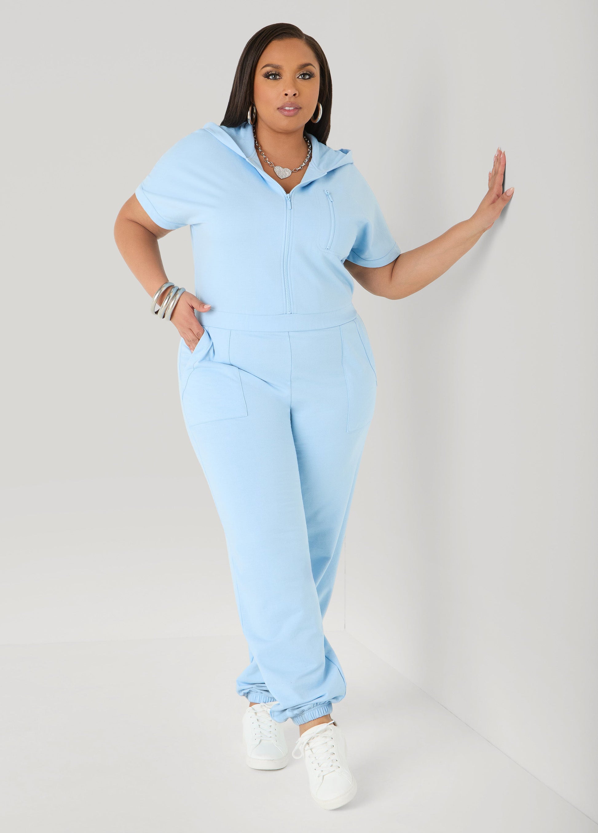 Ashley Stewart French Terry Joggers Jumpsuit Desert Sun