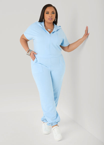 Ashley Stewart French Terry Joggers Jumpsuit Desert Sun