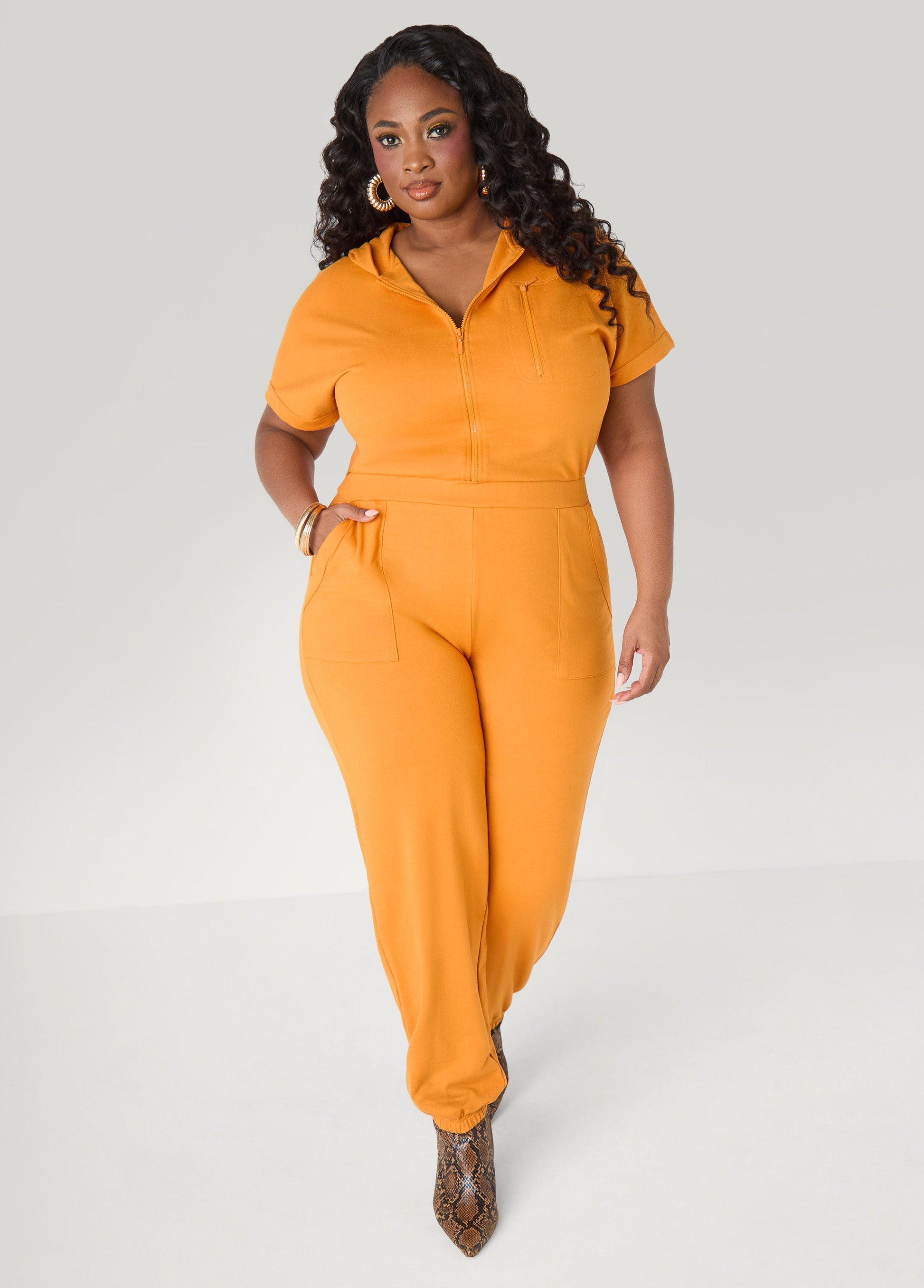 Ashley Stewart French Terry Joggers Jumpsuit Desert Sun
