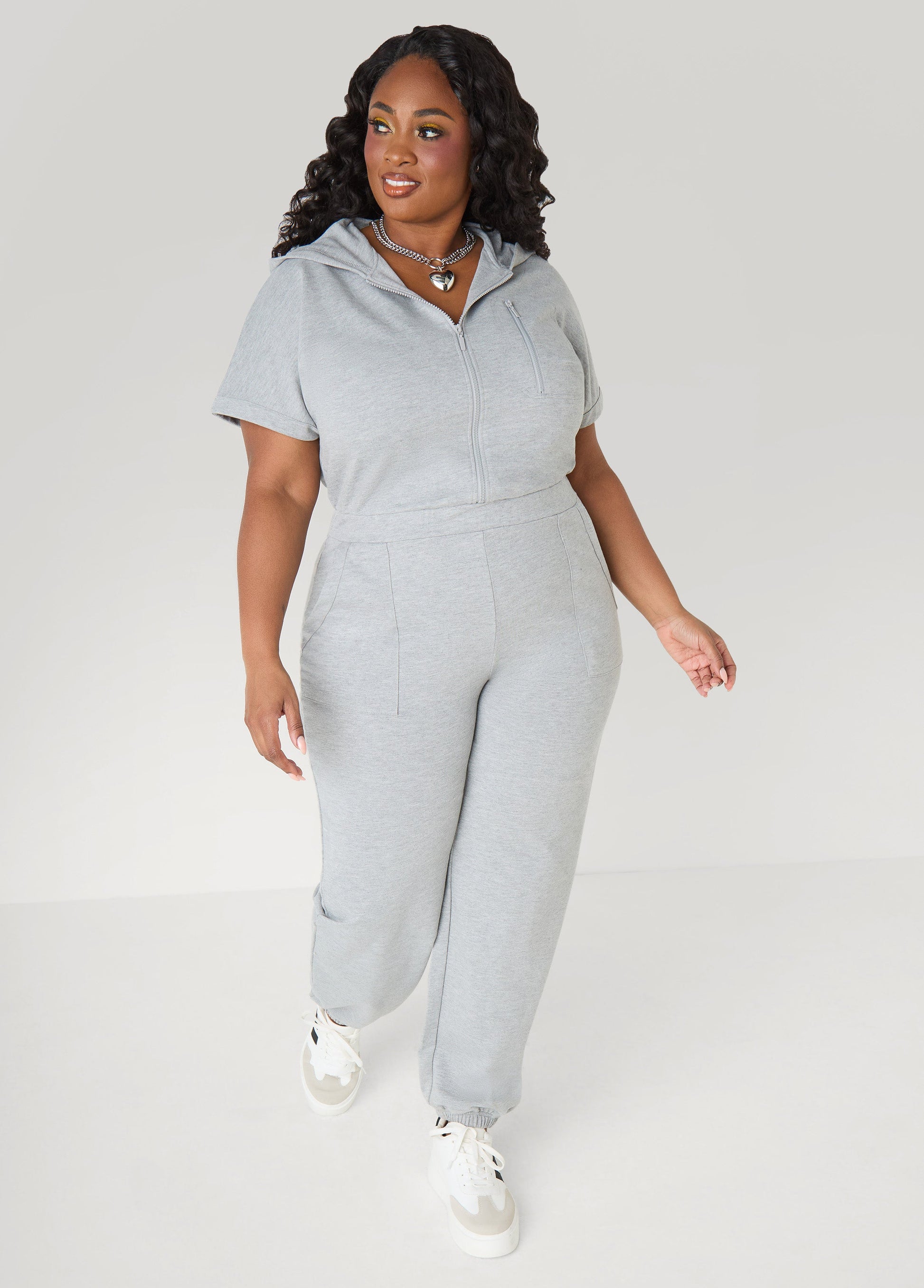 Ashley Stewart French Terry Joggers Jumpsuit Desert Sun