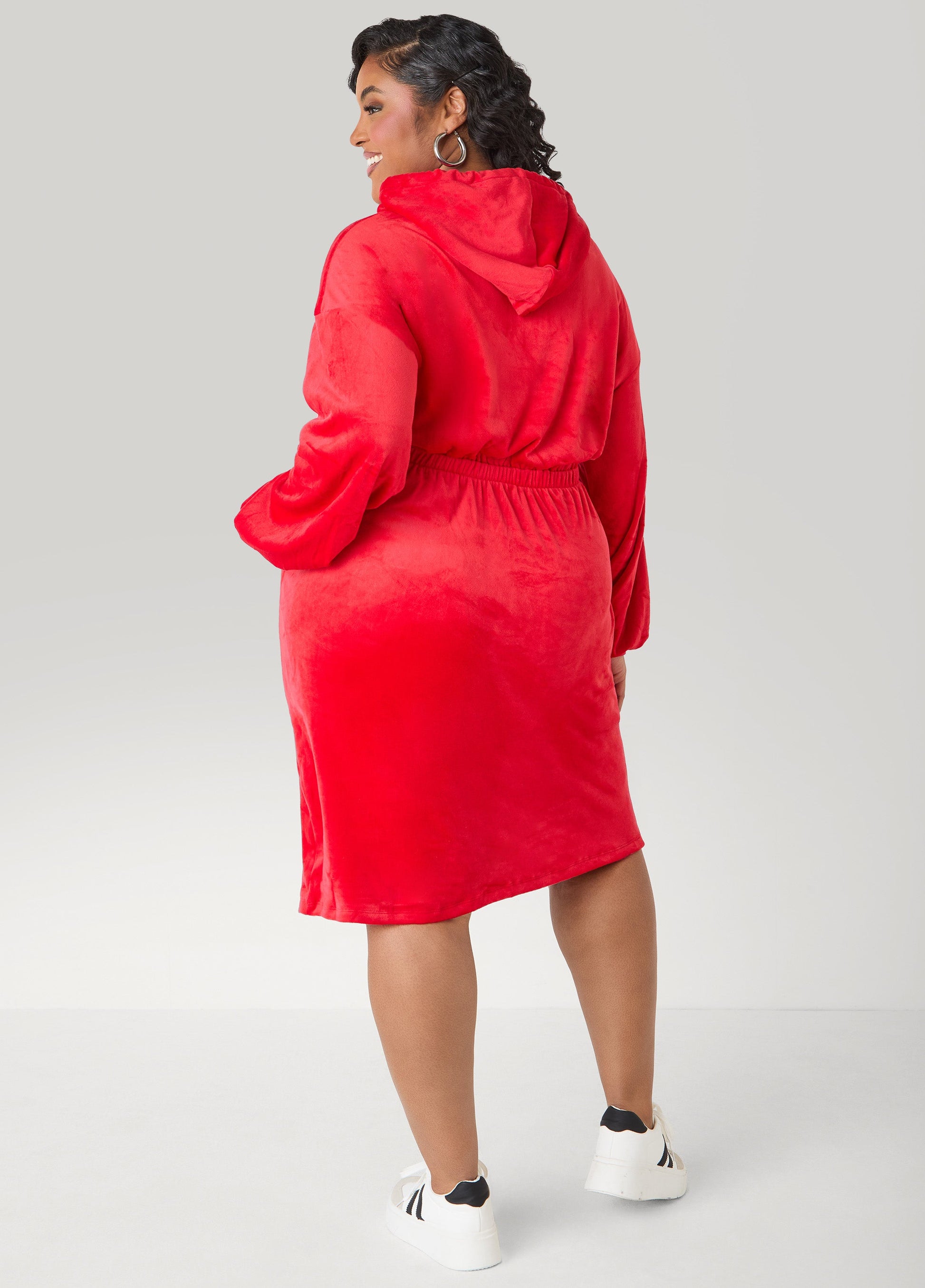 Ashley Stewart Hooded Velour Dress Barbados Cherry