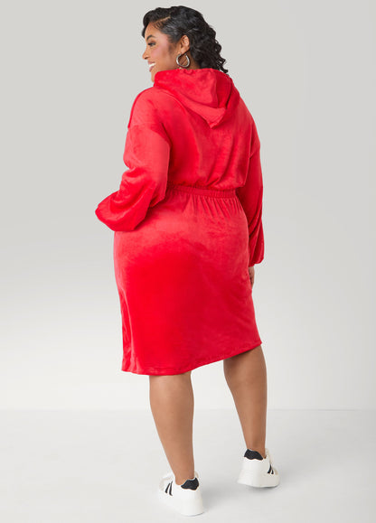 Ashley Stewart Hooded Velour Dress Barbados Cherry