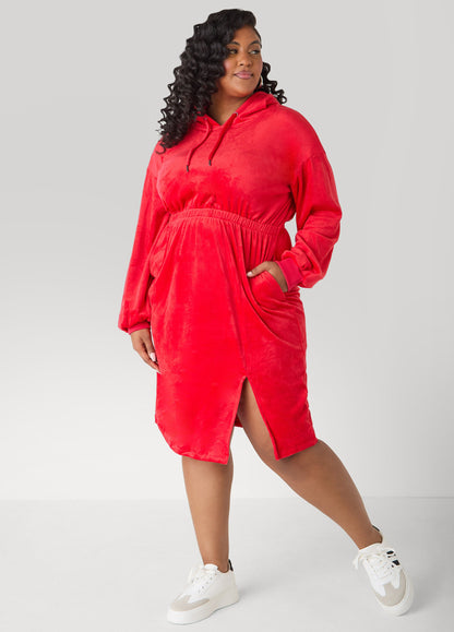 Ashley Stewart Hooded Velour Dress Barbados Cherry