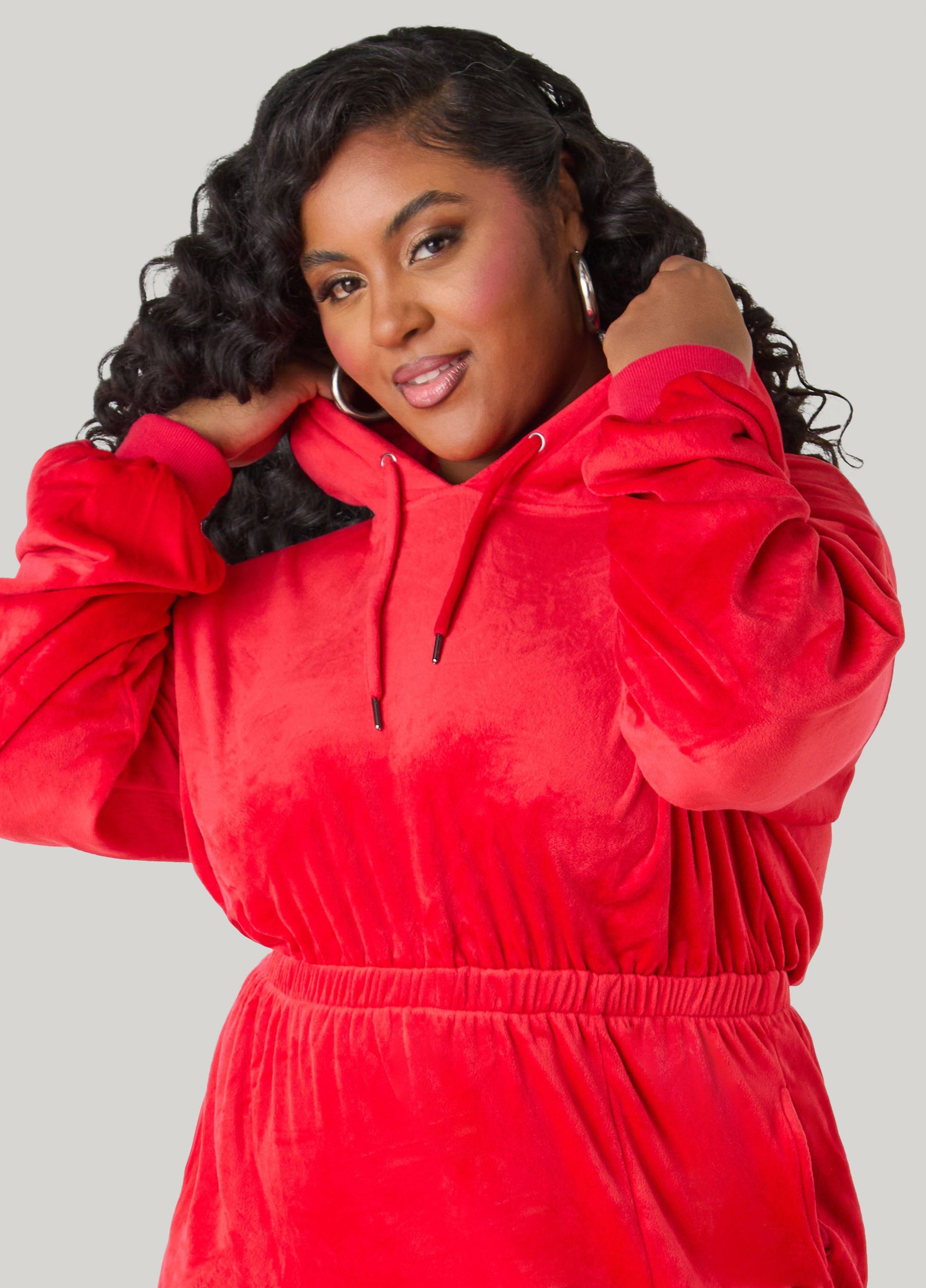 Ashley Stewart Hooded Velour Dress Barbados Cherry