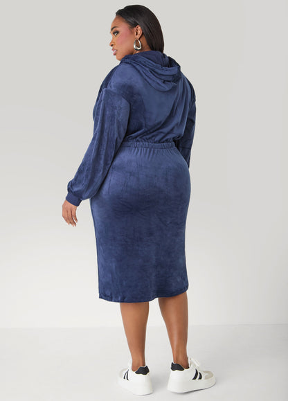 Ashley Stewart Hooded Velour Dress Barbados Cherry