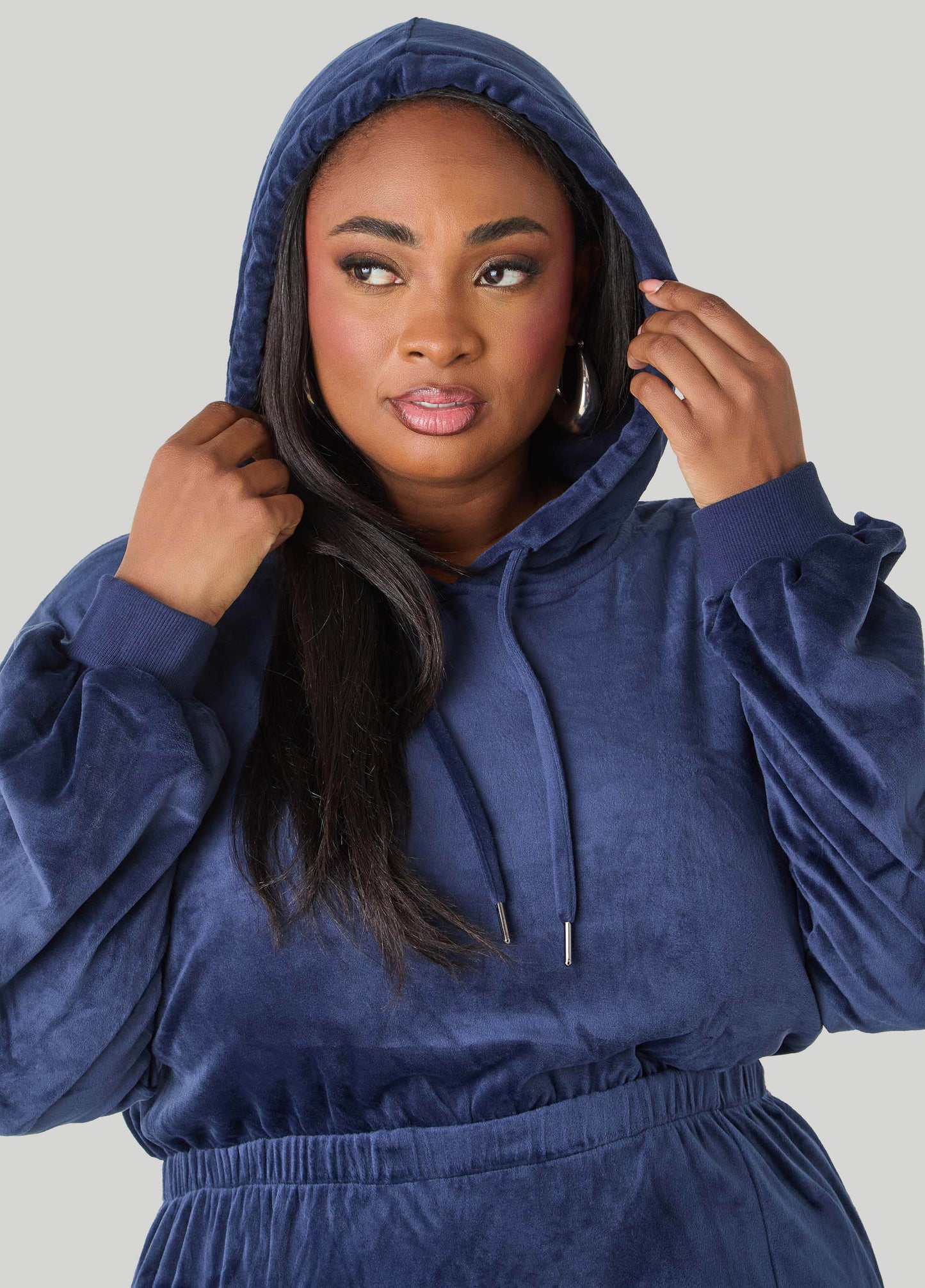 Ashley Stewart Hooded Velour Dress Barbados Cherry