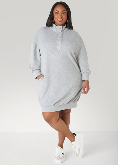 Ashley Stewart Button Front Sweatshirt Dress Heather Grey
