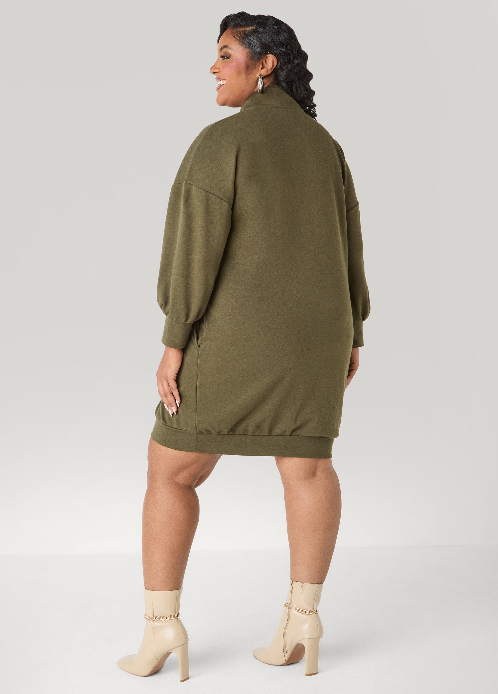 Ashley Stewart Button Front Sweatshirt Dress Heather Grey
