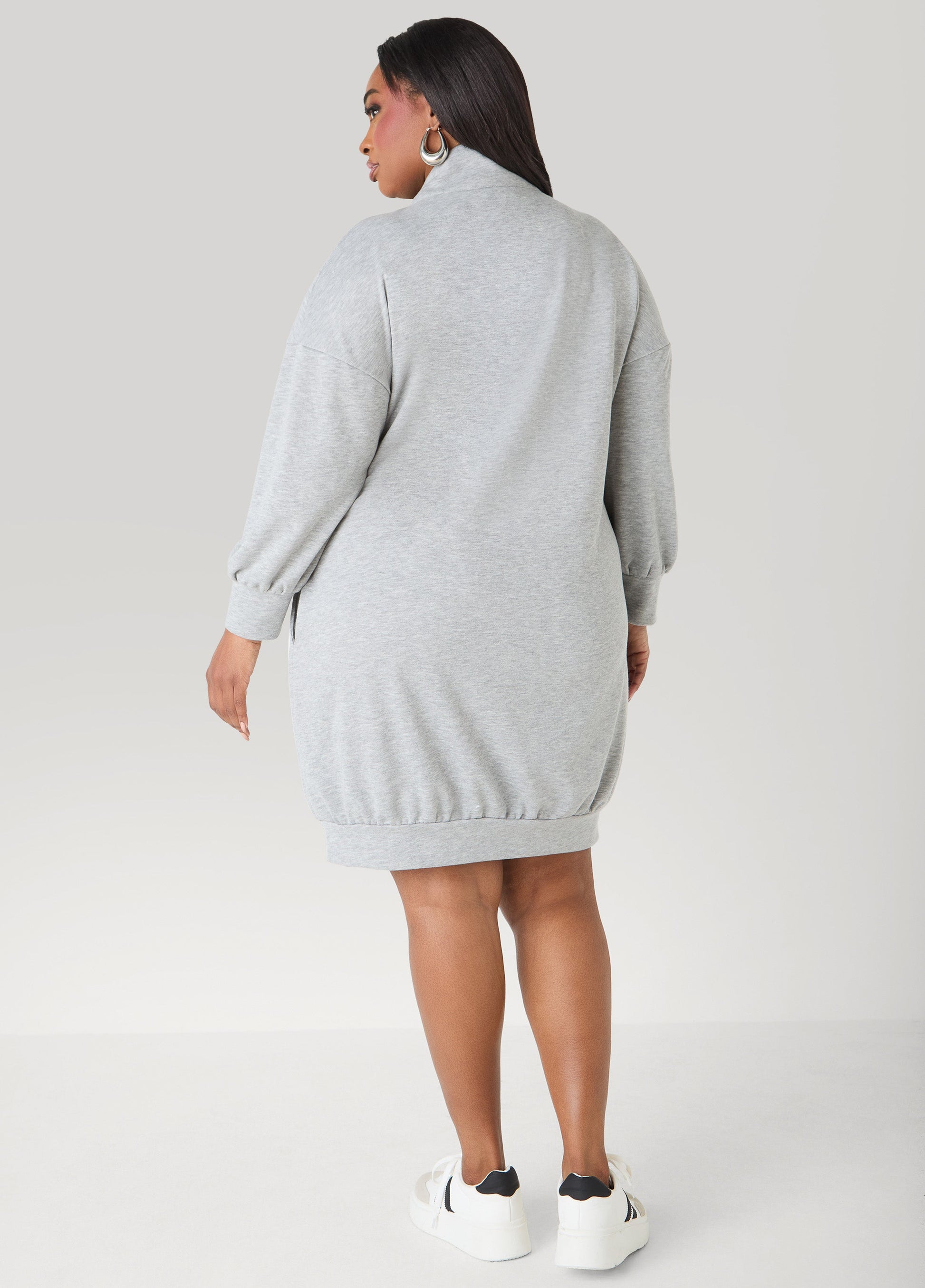 Ashley Stewart Button Front Sweatshirt Dress Heather Grey