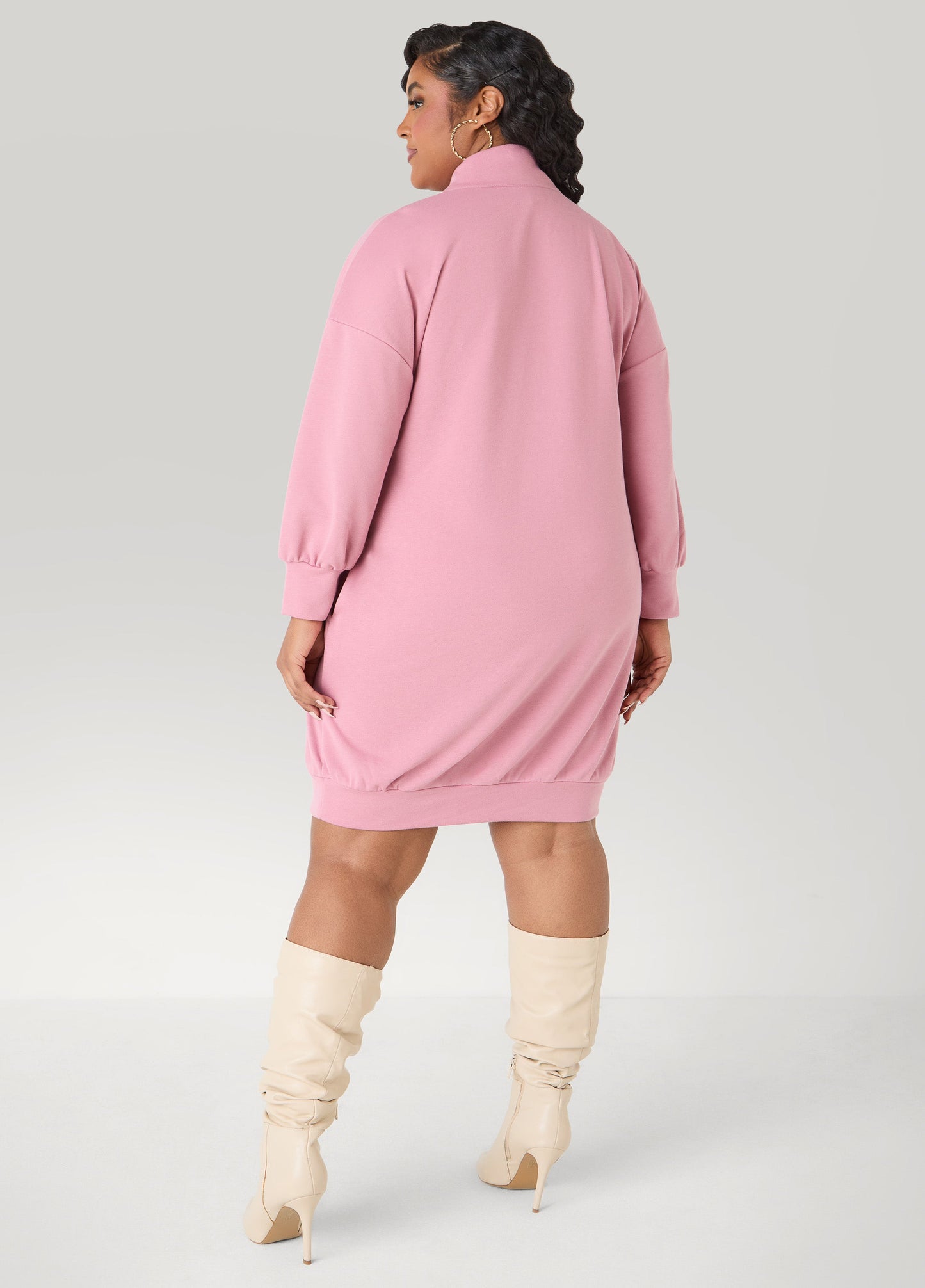 Ashley Stewart Button Front Sweatshirt Dress Heather Grey