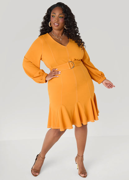 Ashley Stewart Flounced Seam Detailed Dress Desert Sun