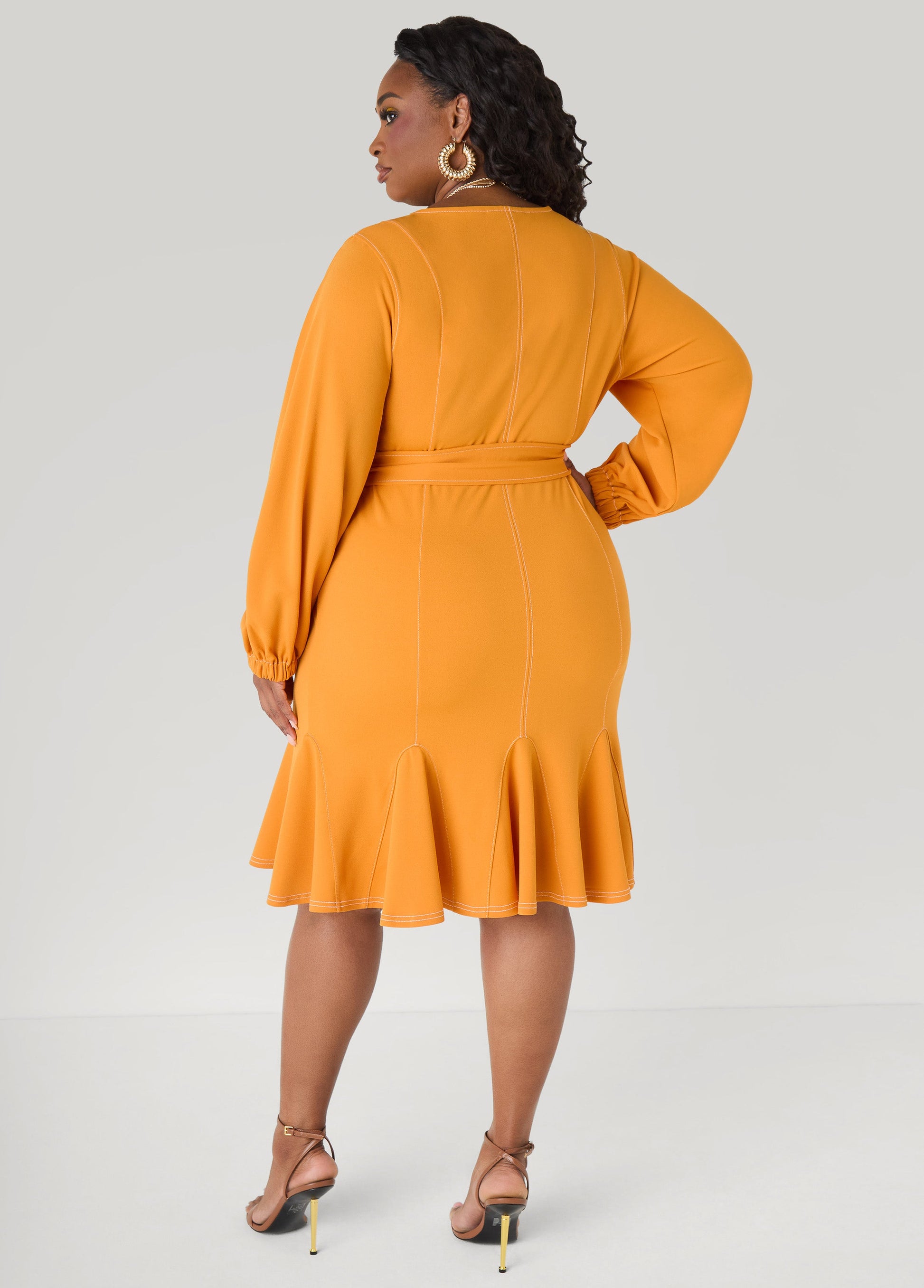 Ashley Stewart Flounced Seam Detailed Dress Desert Sun