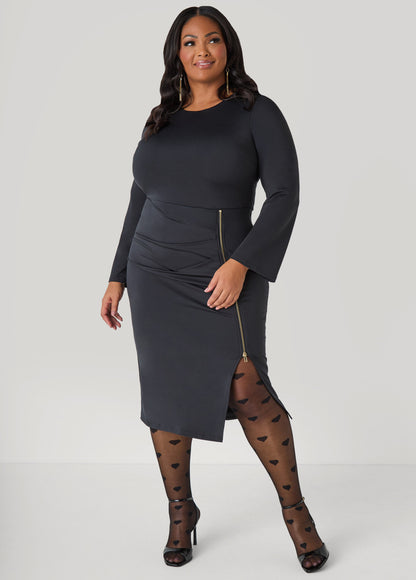 Ashley Stewart Zip Detailed Bodycon Midi Dress Black
