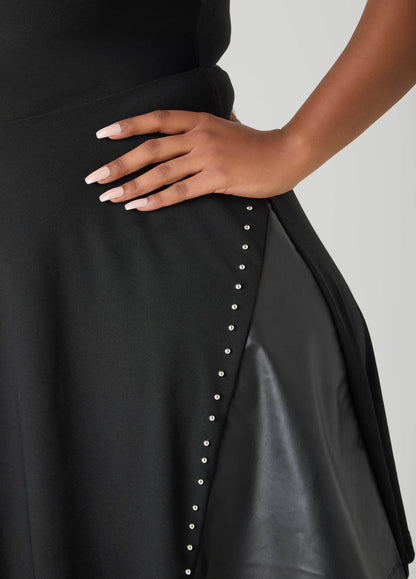 Ashley Stewart Studded Faux Leather Paneled Dress Black