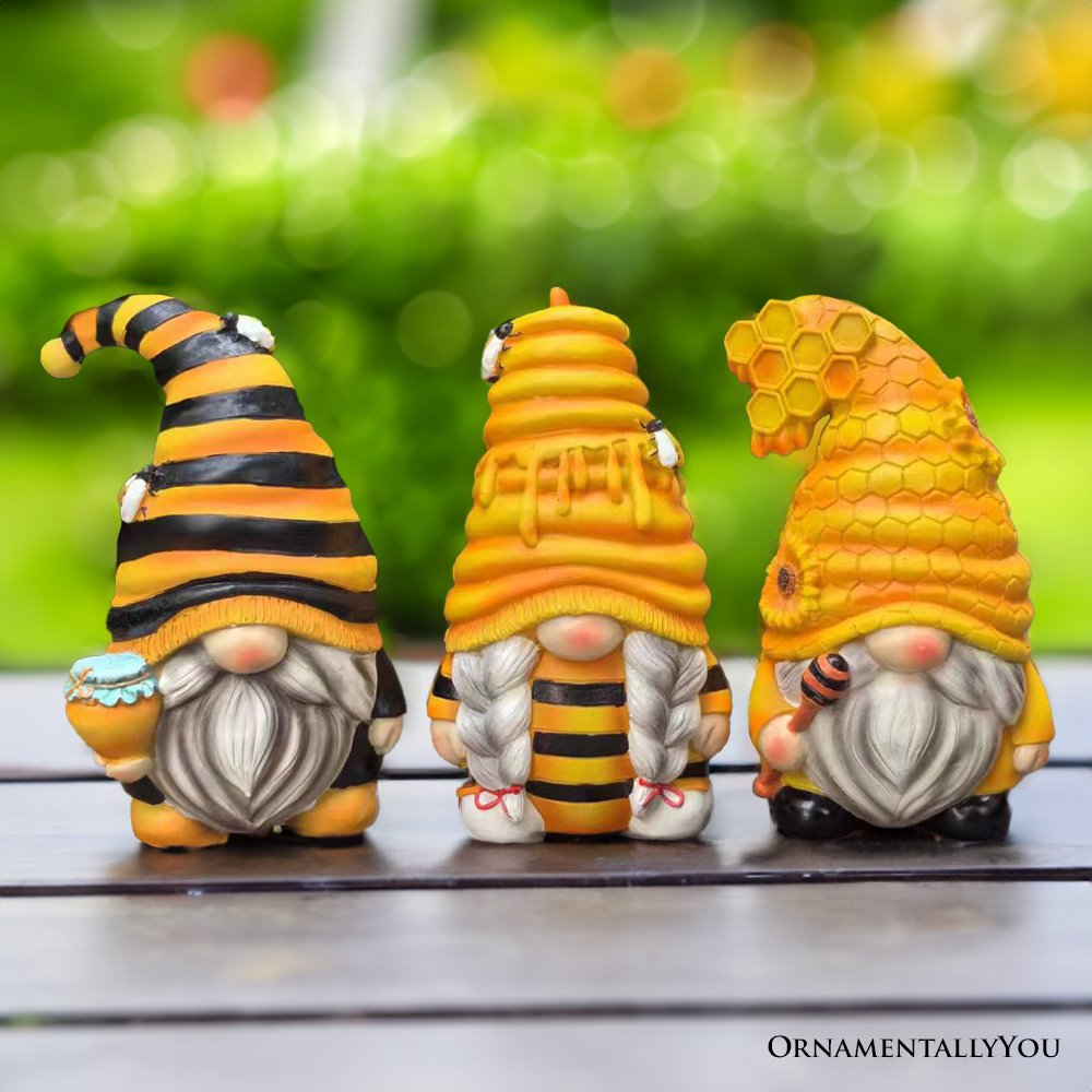 Ashley Stewart Set of Three Bee Gnome Figurines Multi