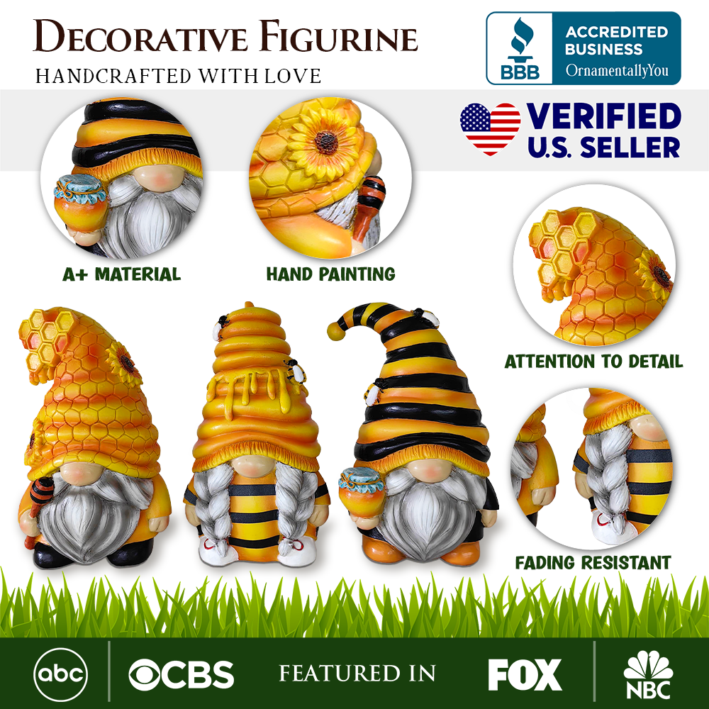 Ashley Stewart Set of Three Bee Gnome Figurines Multi