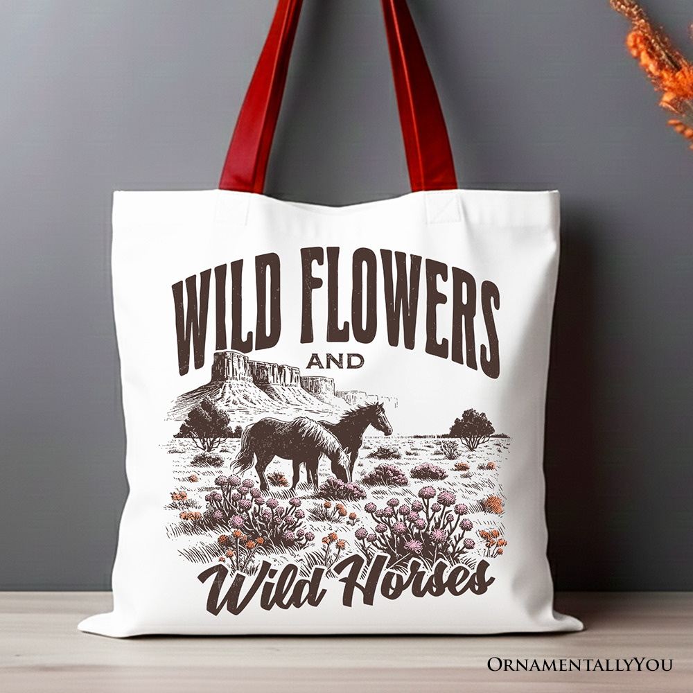 Ashley Stewart Wild Flowers And Horses Tote Bag White