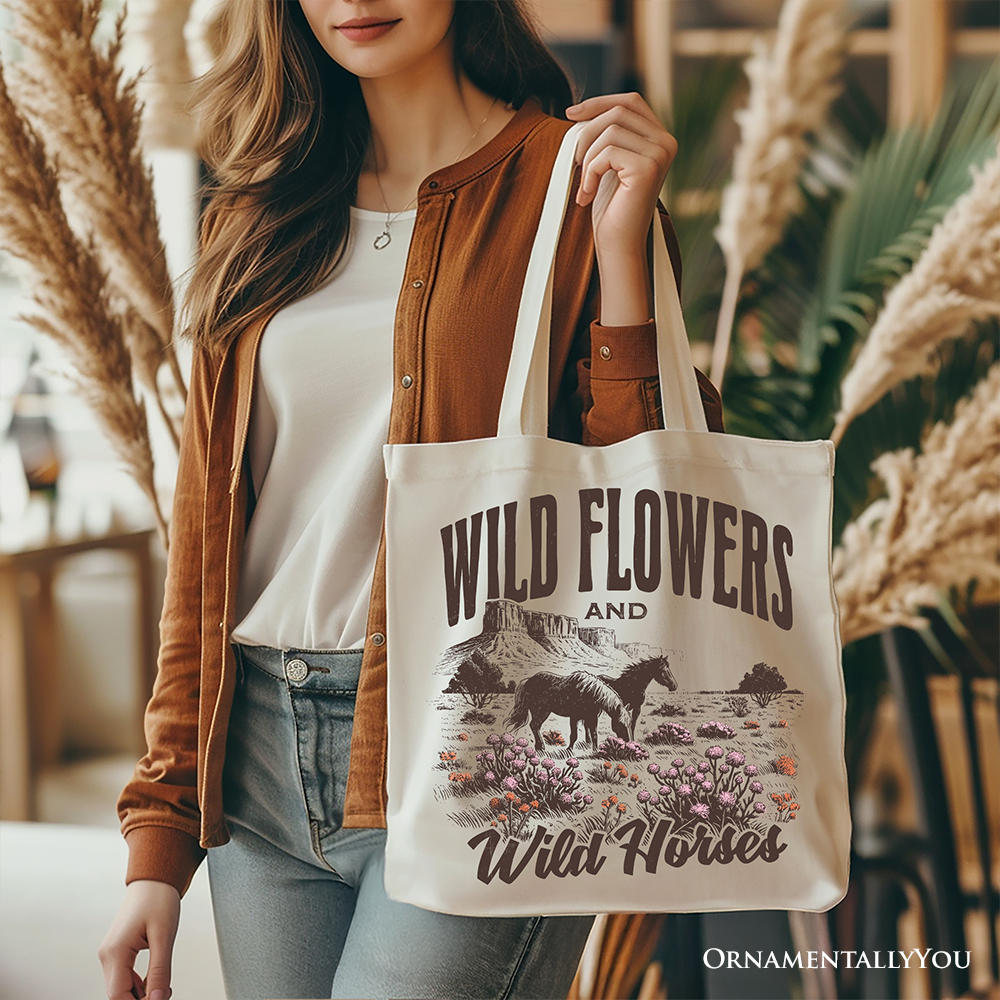 Ashley Stewart Wild Flowers And Horses Tote Bag White