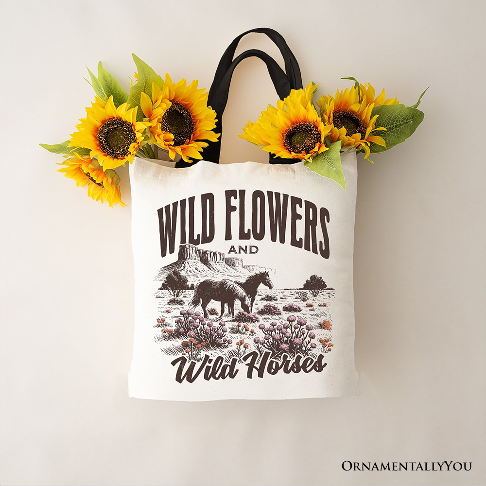 Ashley Stewart Wild Flowers And Horses Tote Bag White