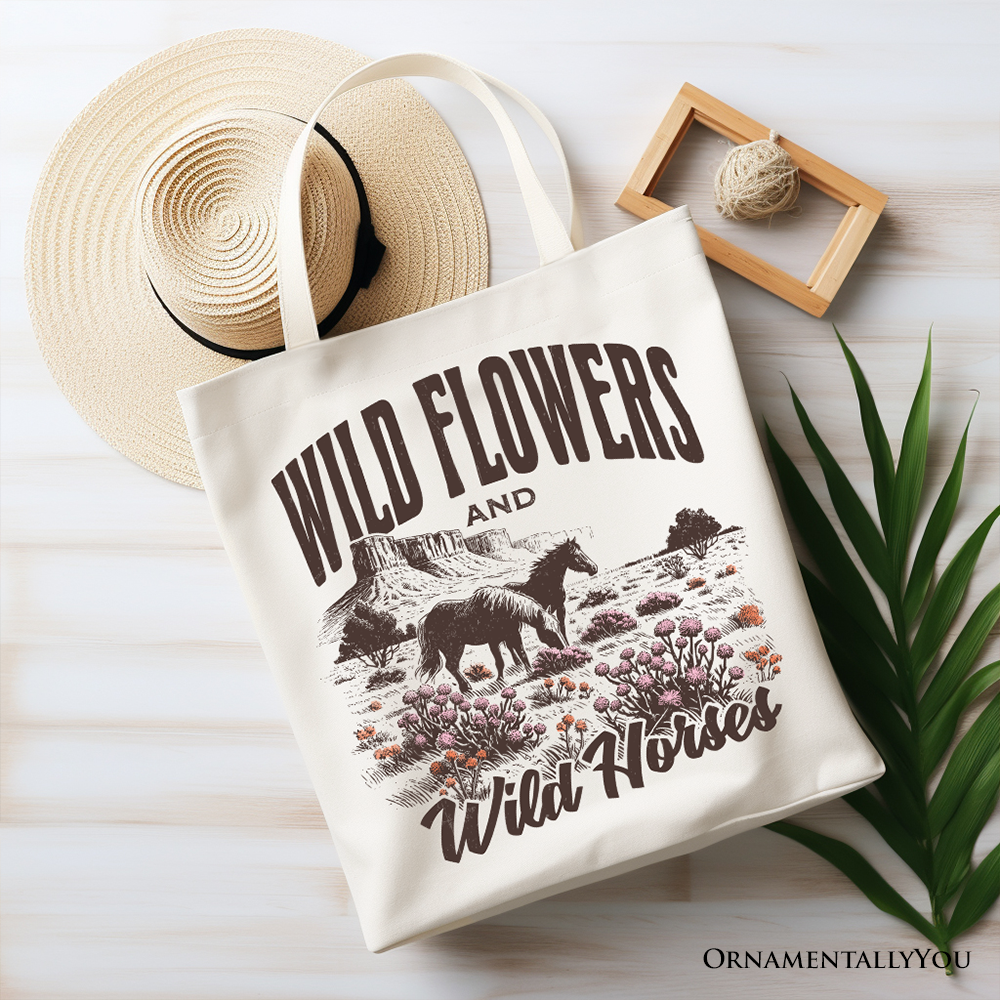 Ashley Stewart Wild Flowers And Horses Tote Bag White