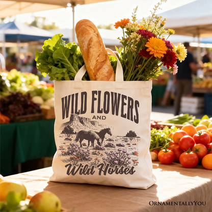 Ashley Stewart Wild Flowers And Horses Tote Bag White