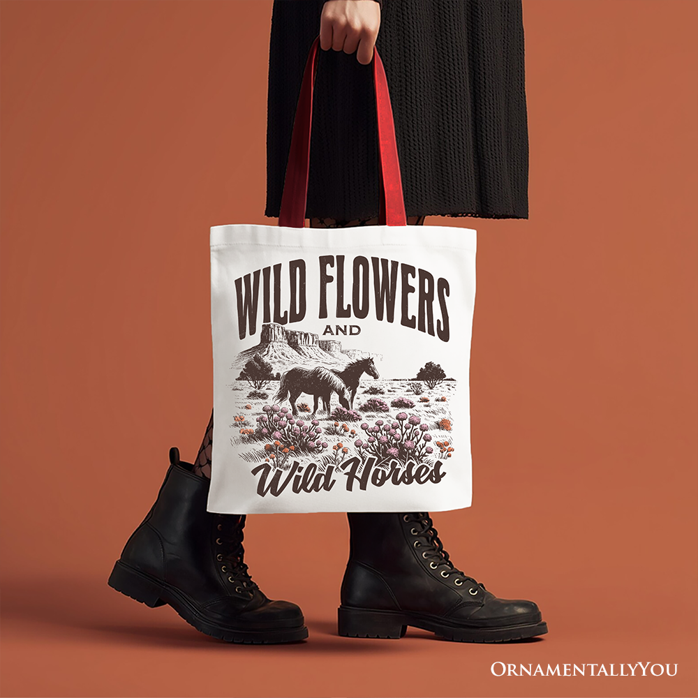 Ashley Stewart Wild Flowers And Horses Tote Bag White