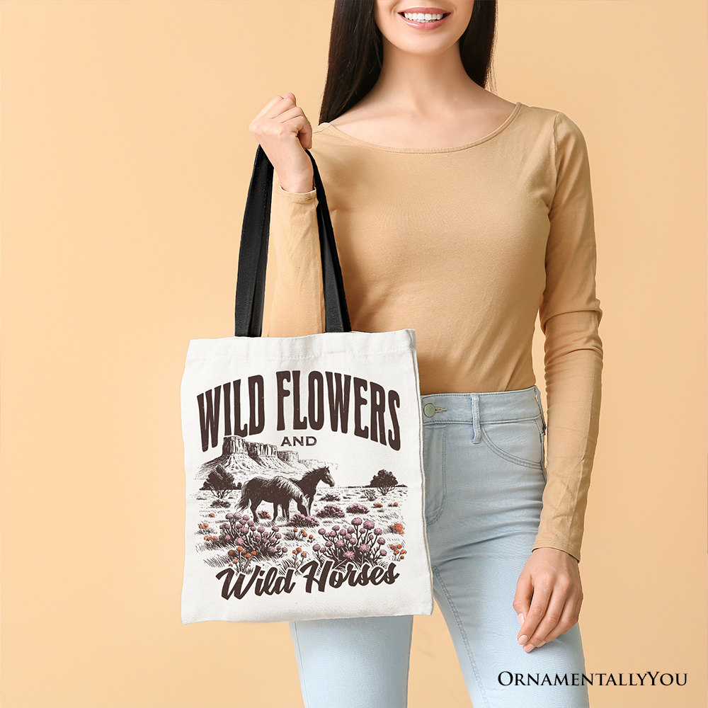 Ashley Stewart Wild Flowers And Horses Tote Bag White
