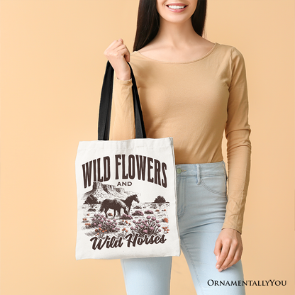 Ashley Stewart Wild Flowers And Horses Tote Bag White