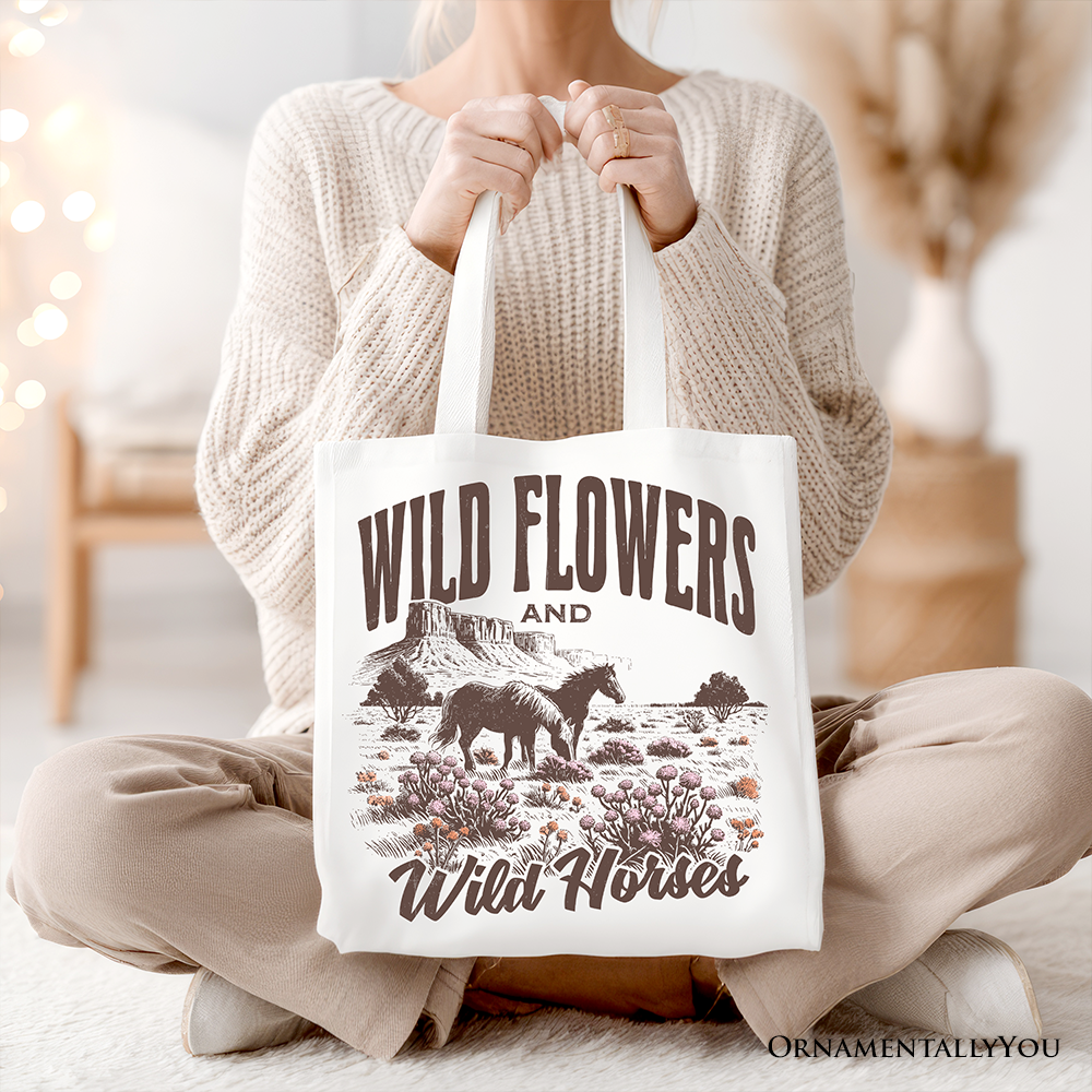Ashley Stewart Wild Flowers And Horses Tote Bag White